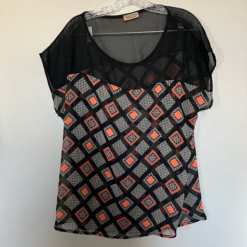 Blouse, orange & black.